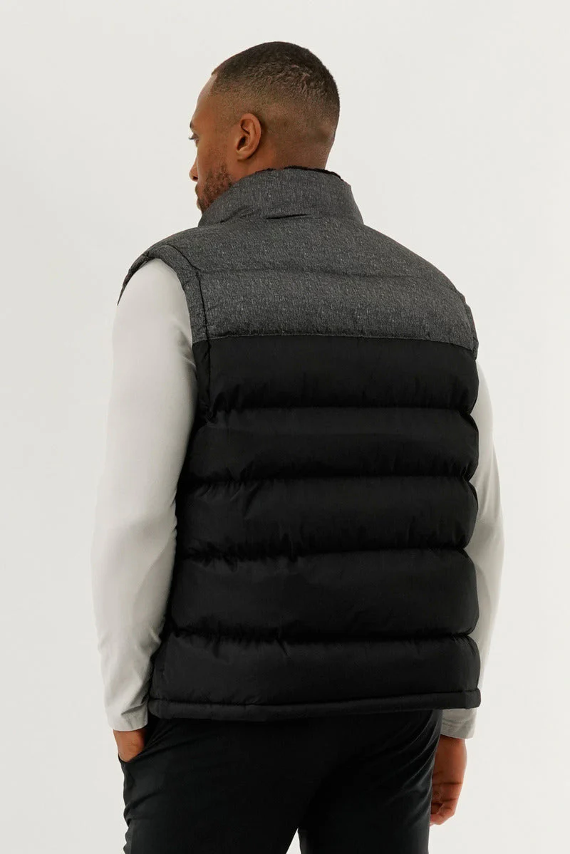 Colour Block Puffer Vest - Black - Image 3