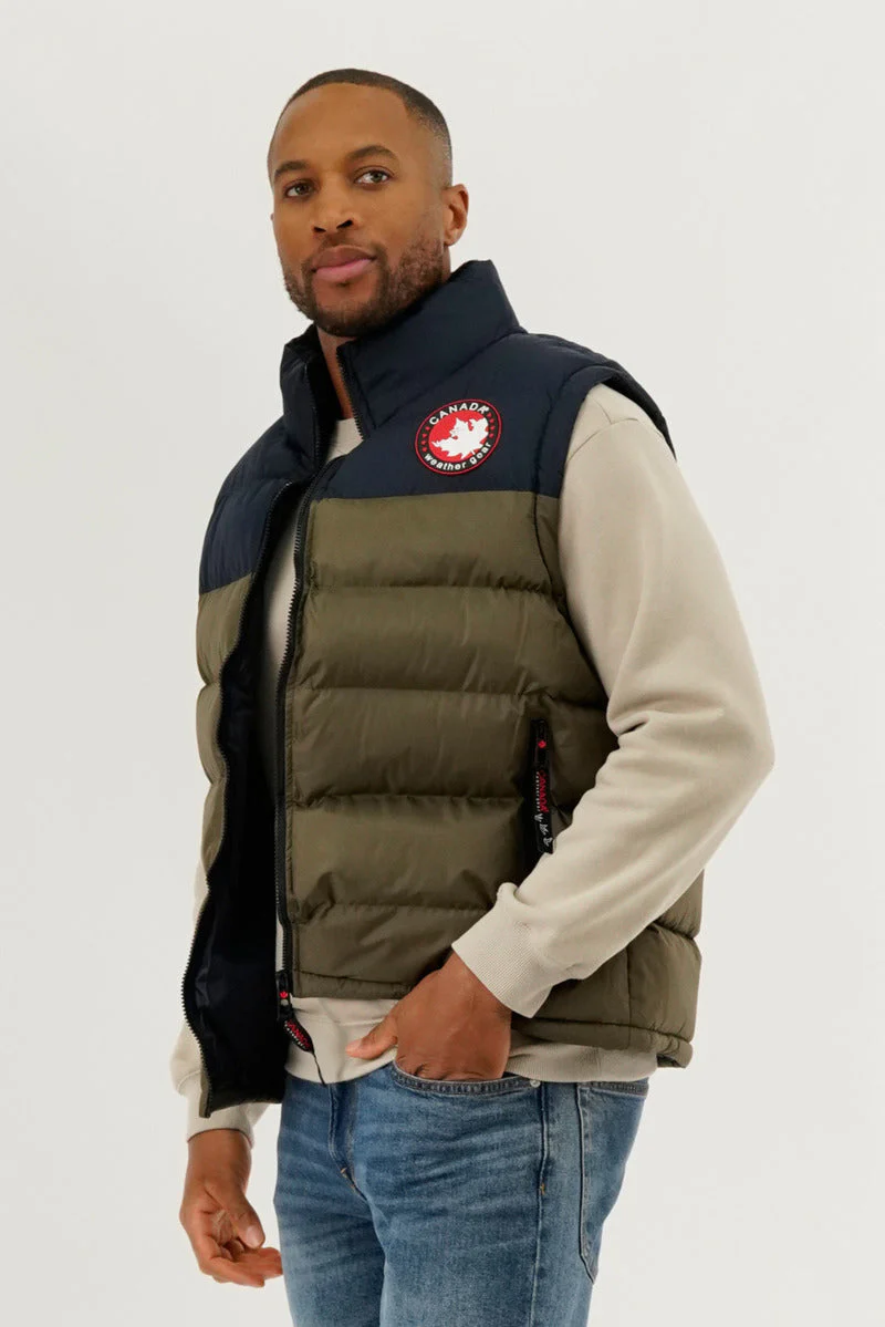 Colour Block Puffer Vest - Olive - Image 2