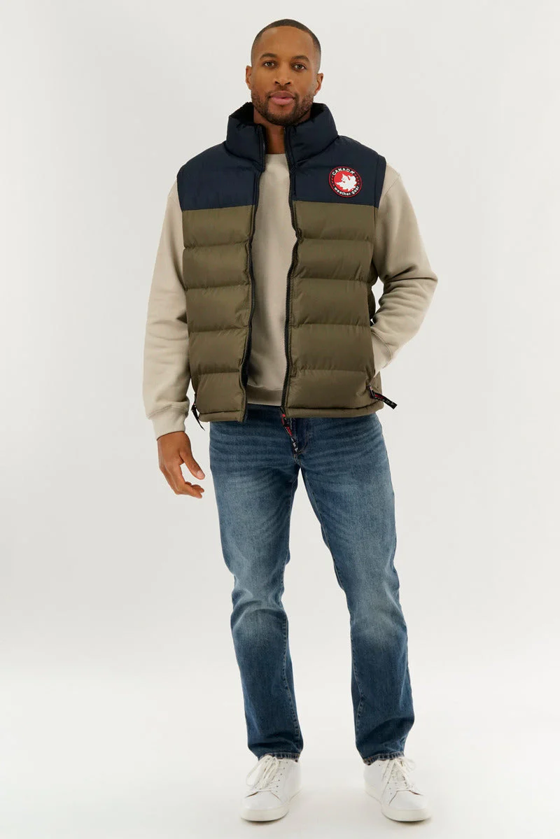 Colour Block Puffer Vest - Olive - Image 5