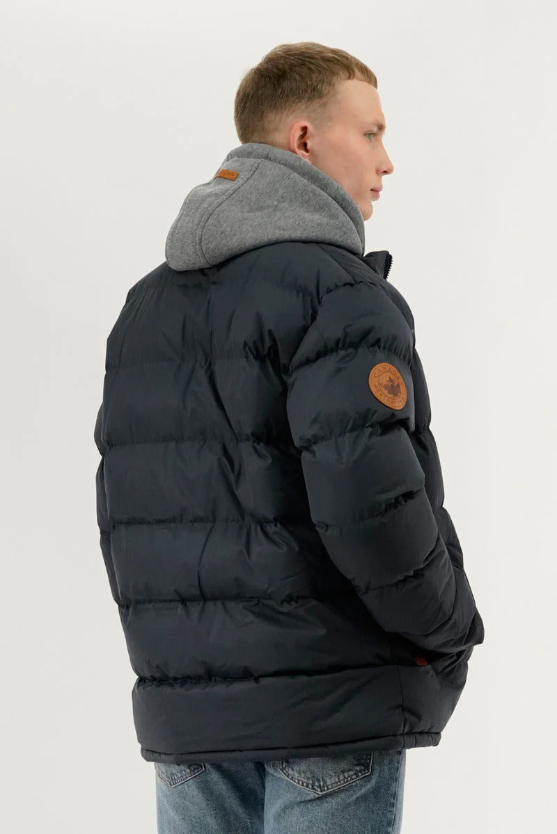 Fleece Quilted Bomber Jacket - Navy - Image 3