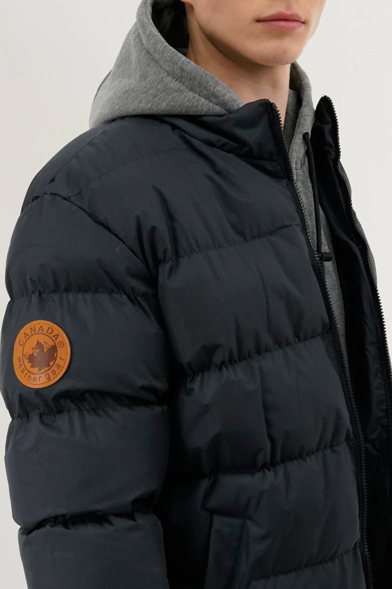 Fleece Quilted Bomber Jacket - Navy - Image 4