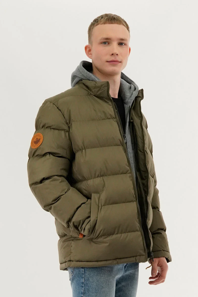 Fleece Quilted Bomber Jacket - Olive - Image 2
