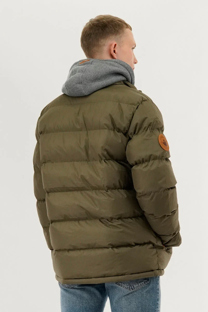 Fleece Quilted Bomber Jacket - Olive - Image 3