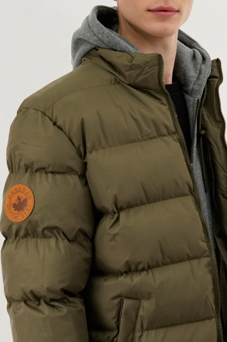 Fleece Quilted Bomber Jacket - Olive - Image 4