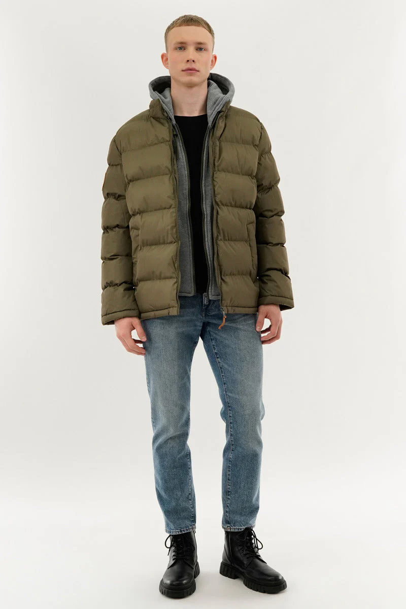 Fleece Quilted Bomber Jacket - Olive - Image 5