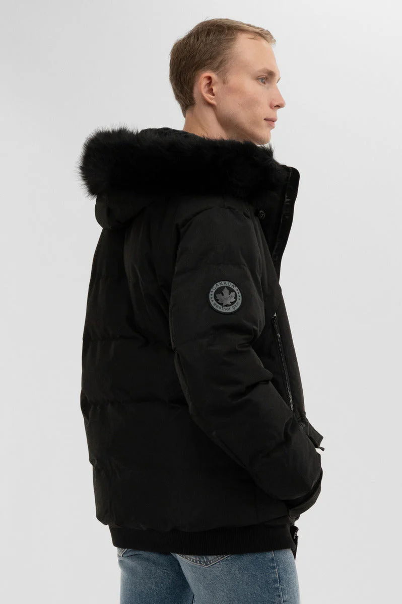 Faux Fur Trim Bomber Jacket - Black - Image 3