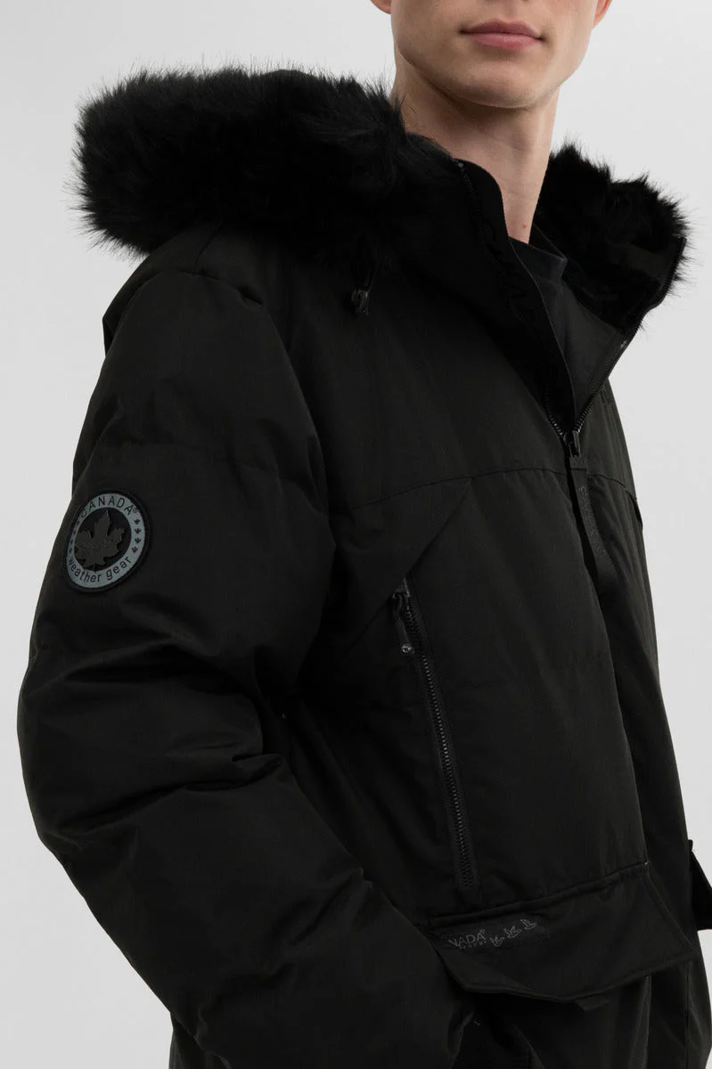 Faux Fur Trim Bomber Jacket - Black - Image 4