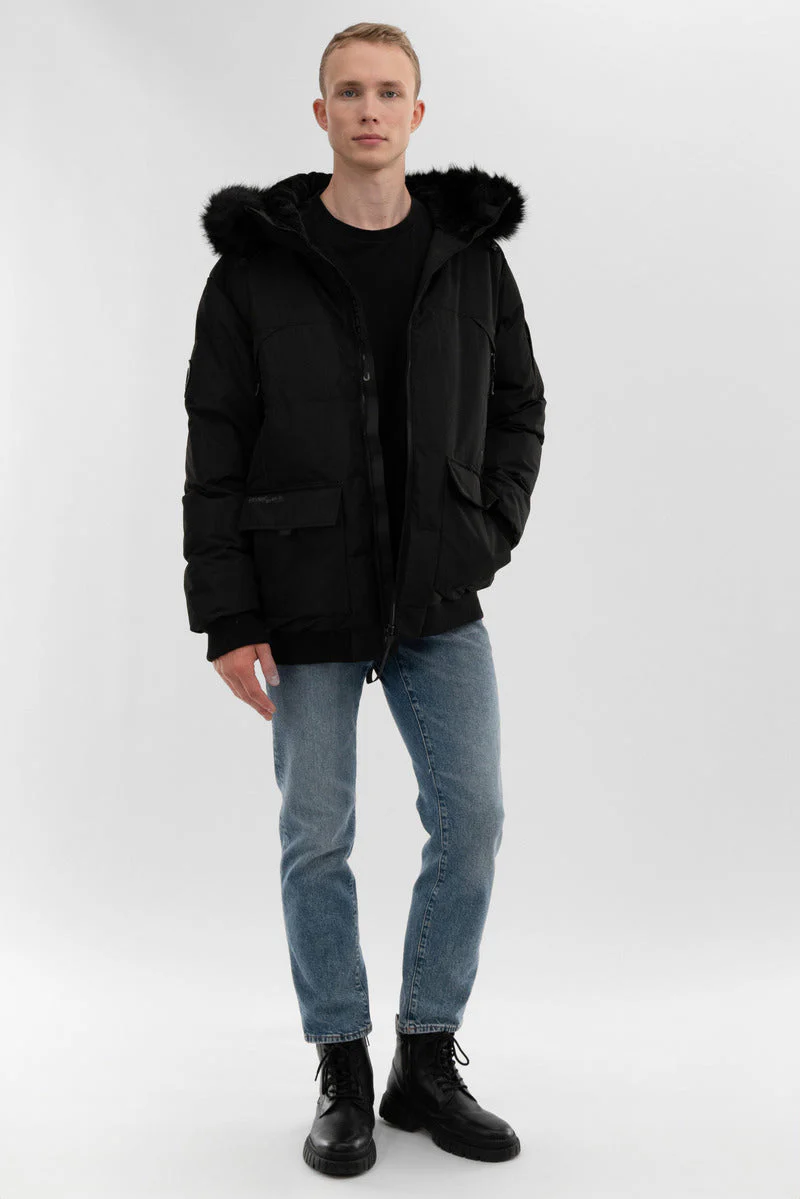 Faux Fur Trim Bomber Jacket - Black - Image 5