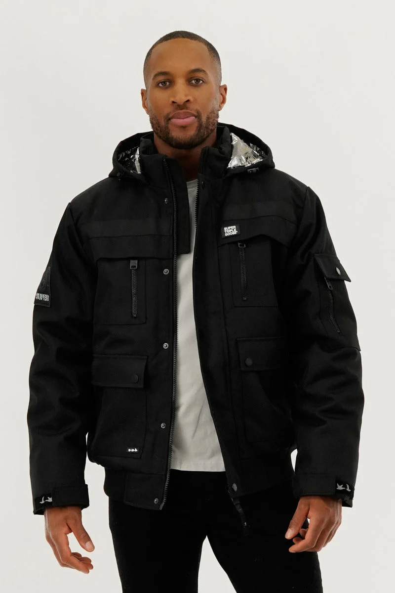 Thermal-Foil Lining Bomber Jacket - Black