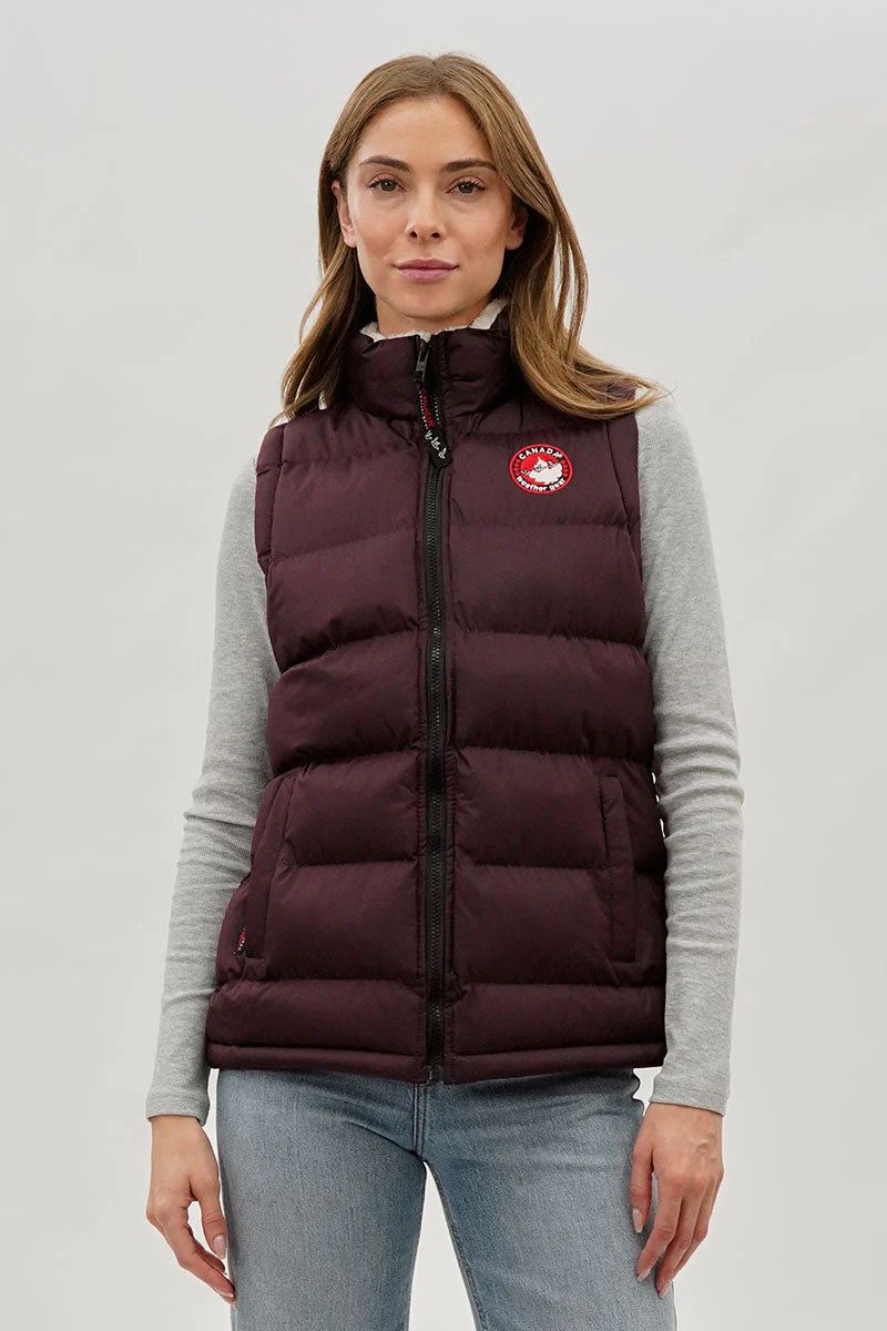 Fleece Lined Collar Puffer Vest - Burgundy