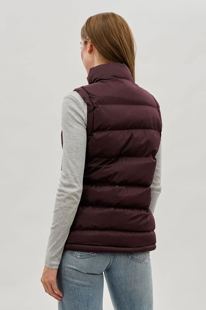 Fleece Lined Collar Puffer Vest - Burgundy - Image 3