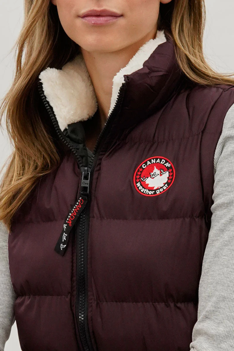 Fleece Lined Collar Puffer Vest - Burgundy - Image 4