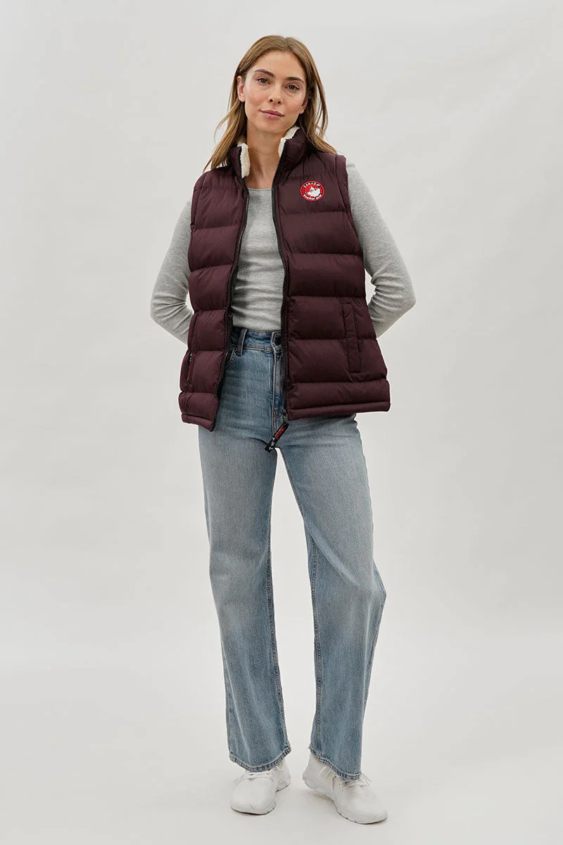 Fleece Lined Collar Puffer Vest - Burgundy - Image 5