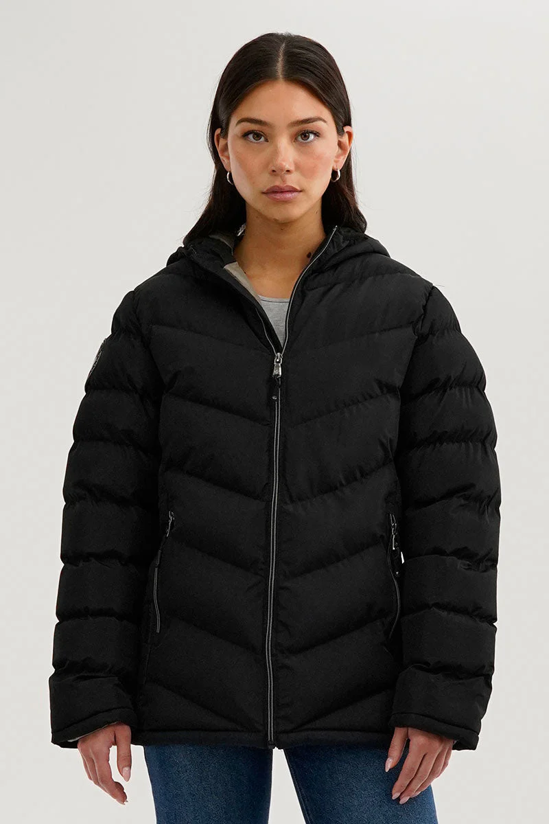 Chevron Quilted Bomber Jacket - Black