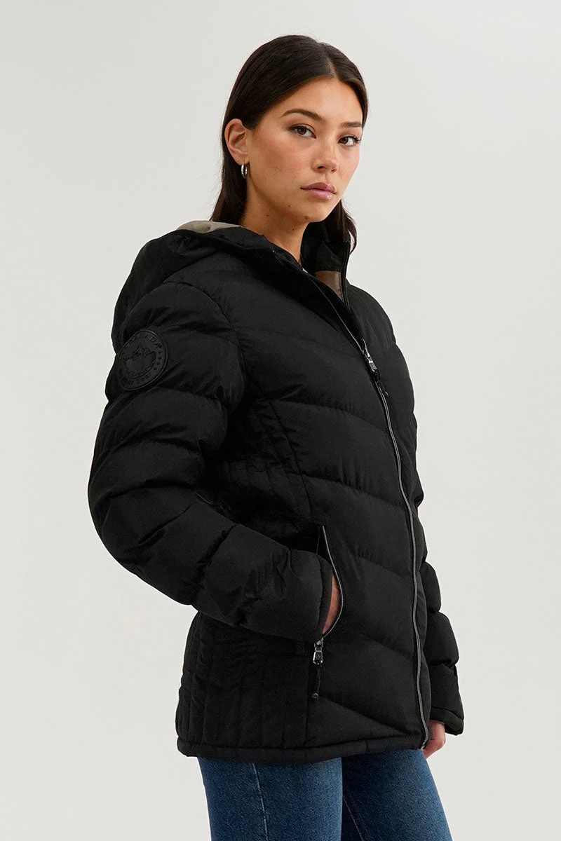 Chevron Quilted Bomber Jacket - Black - Image 2