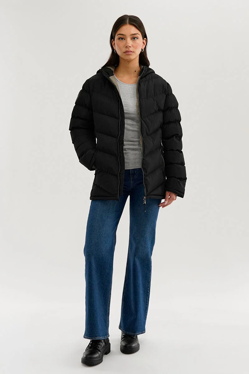 Chevron Quilted Bomber Jacket - Black - Image 5