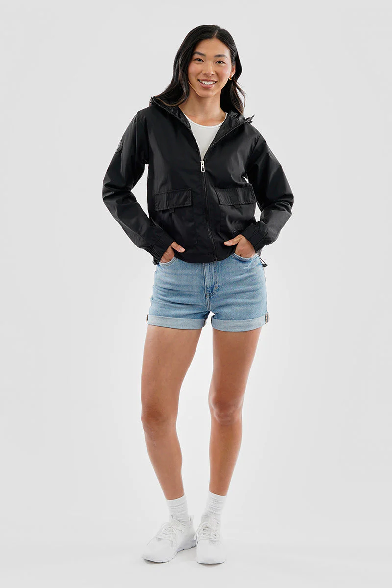 Cropped Coated Microfibre Lightweight Jacket - Black - Image 5