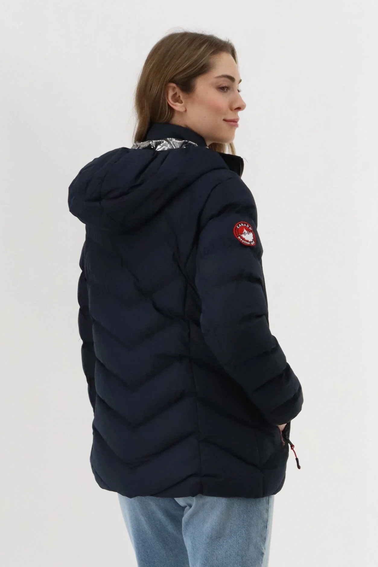 Quilted Puffer Double Zip Bomber Jacket - Navy - Image 3