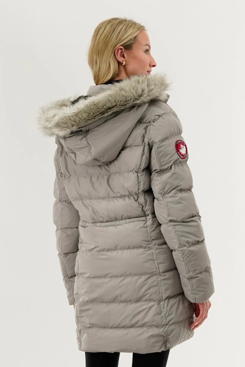 Tie Waist Puffer Parka Jacket - Grey - Image 3