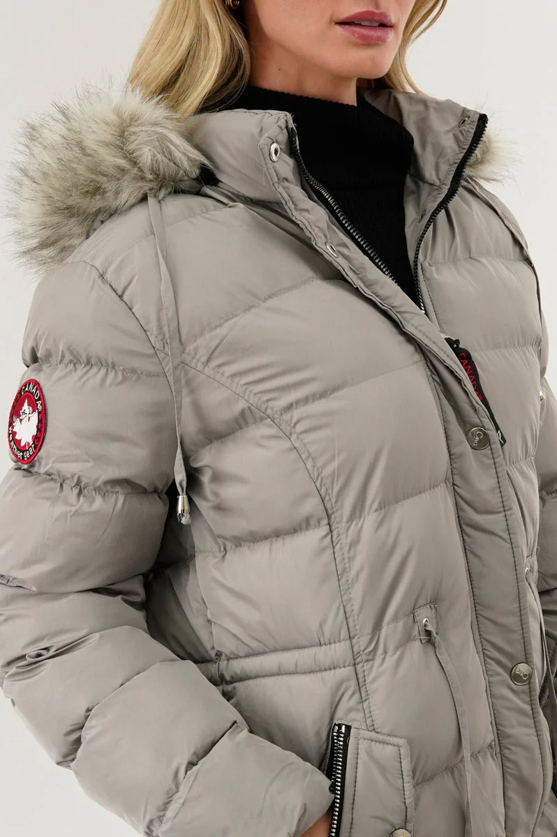 Tie Waist Puffer Parka Jacket - Grey - Image 4