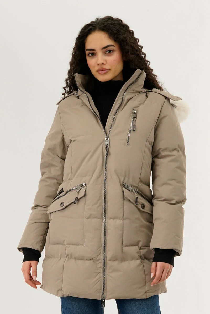 Faux Fur Lined Hood Parka Jacket - Cream