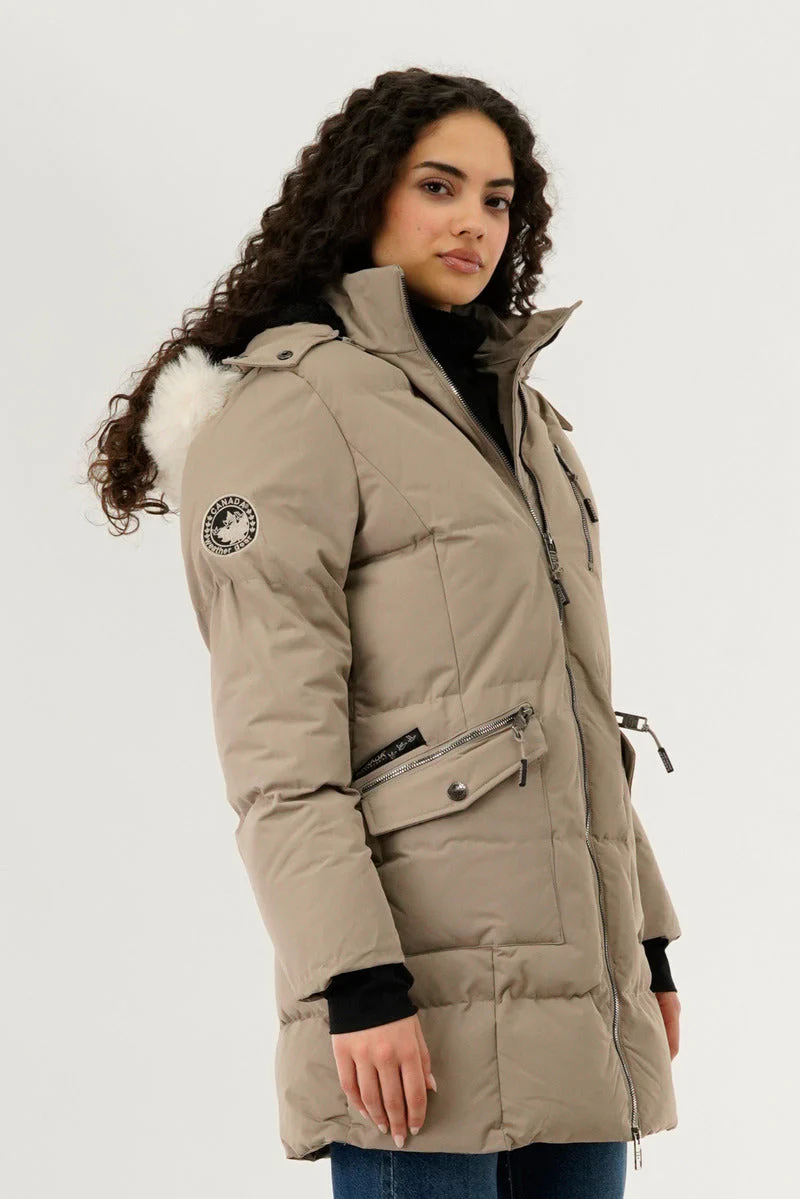 Faux Fur Lined Hood Parka Jacket - Cream - Image 2
