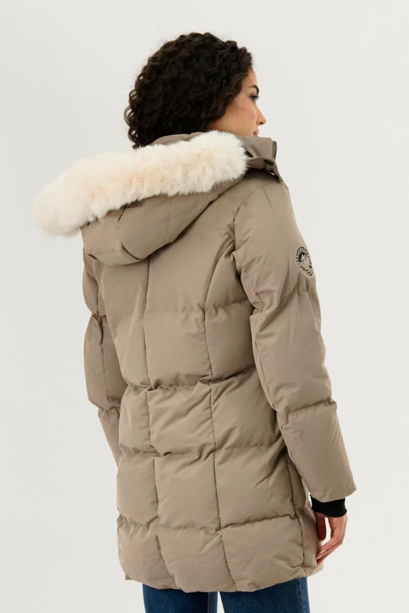 Faux Fur Lined Hood Parka Jacket - Cream - Image 3