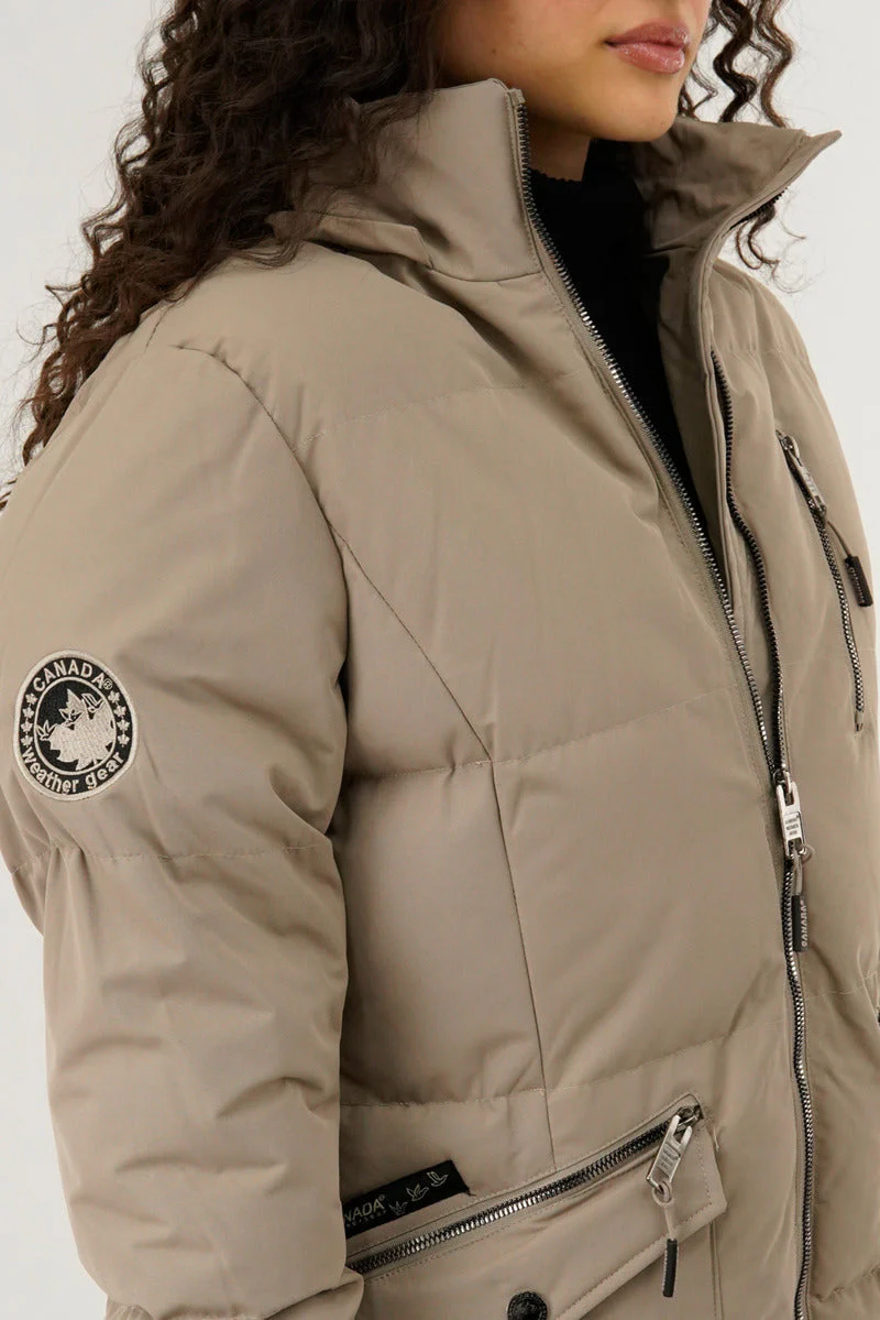Faux Fur Lined Hood Parka Jacket - Cream - Image 4