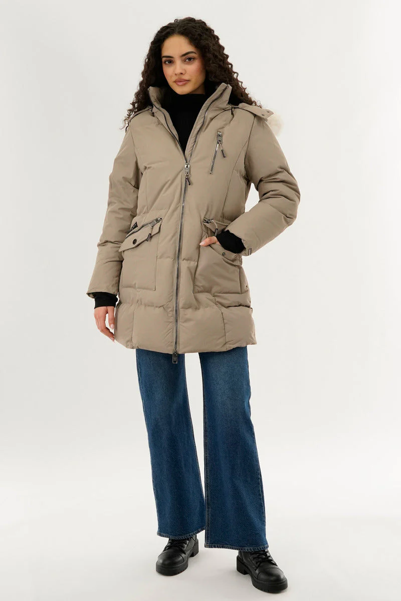 Faux Fur Lined Hood Parka Jacket - Cream - Image 5