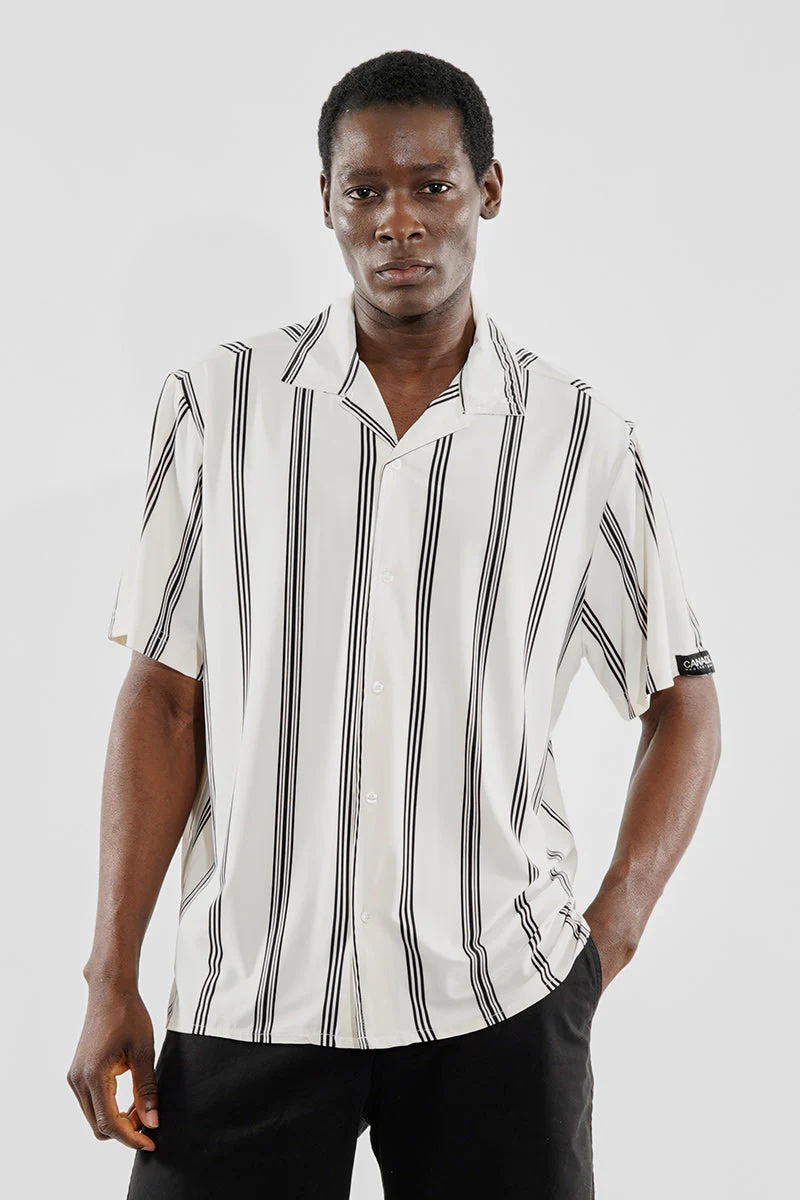 Travel Collection Striped Button Up Casual Shirt - White