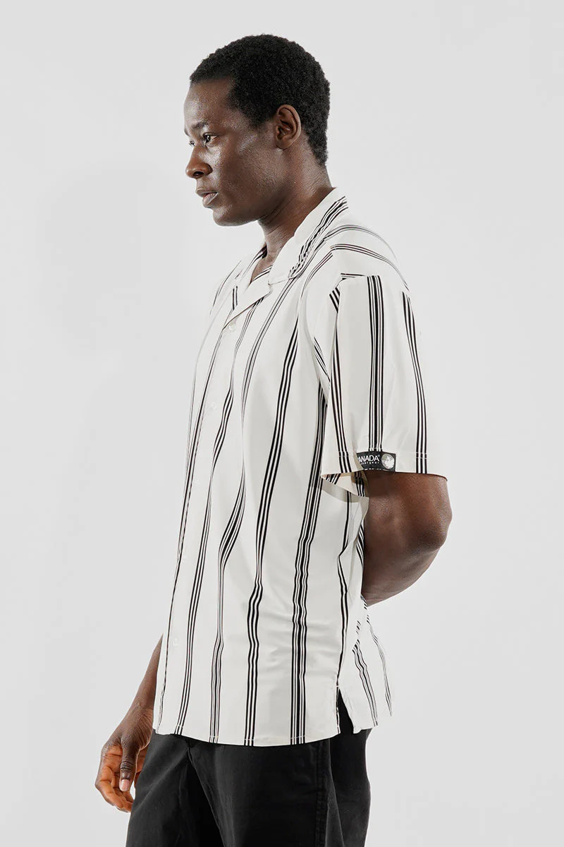 Travel Collection Striped Button Up Casual Shirt - White - Image 2
