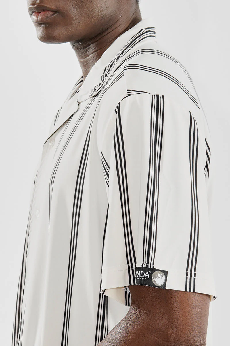 Travel Collection Striped Button Up Casual Shirt - White - Image 4