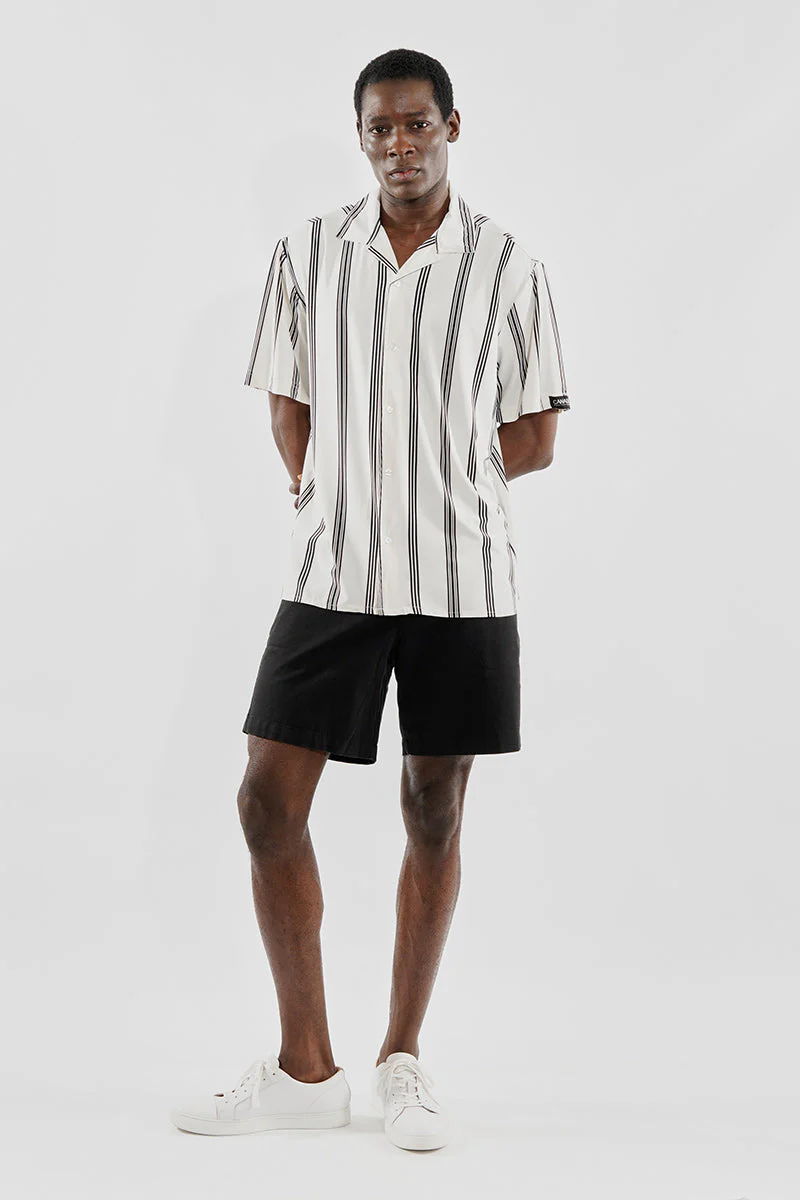 Travel Collection Striped Button Up Casual Shirt - White - Image 5
