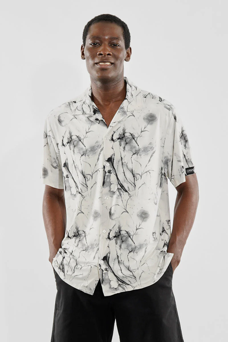 Travel Collection Patterned Button Up Casual Shirt - Beige