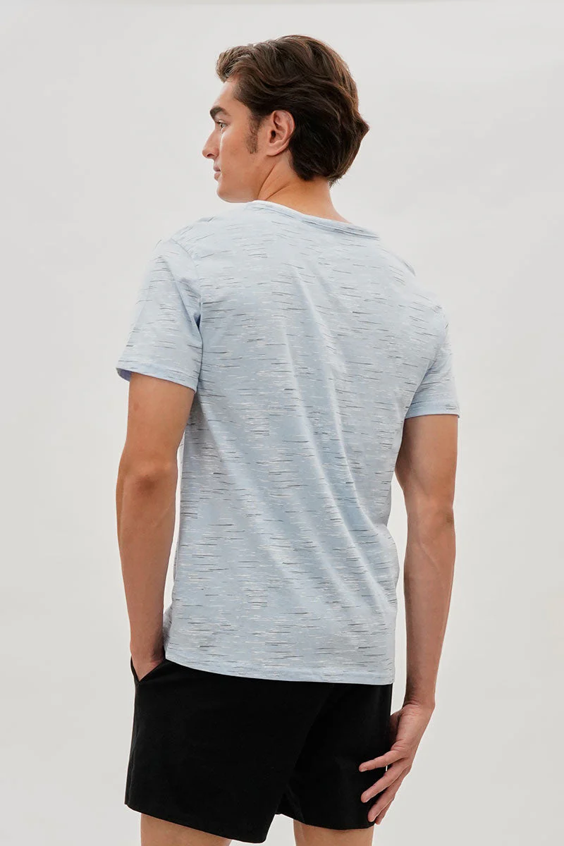 Vintage Short Sleeve Henley Tee - Blue - Image 3