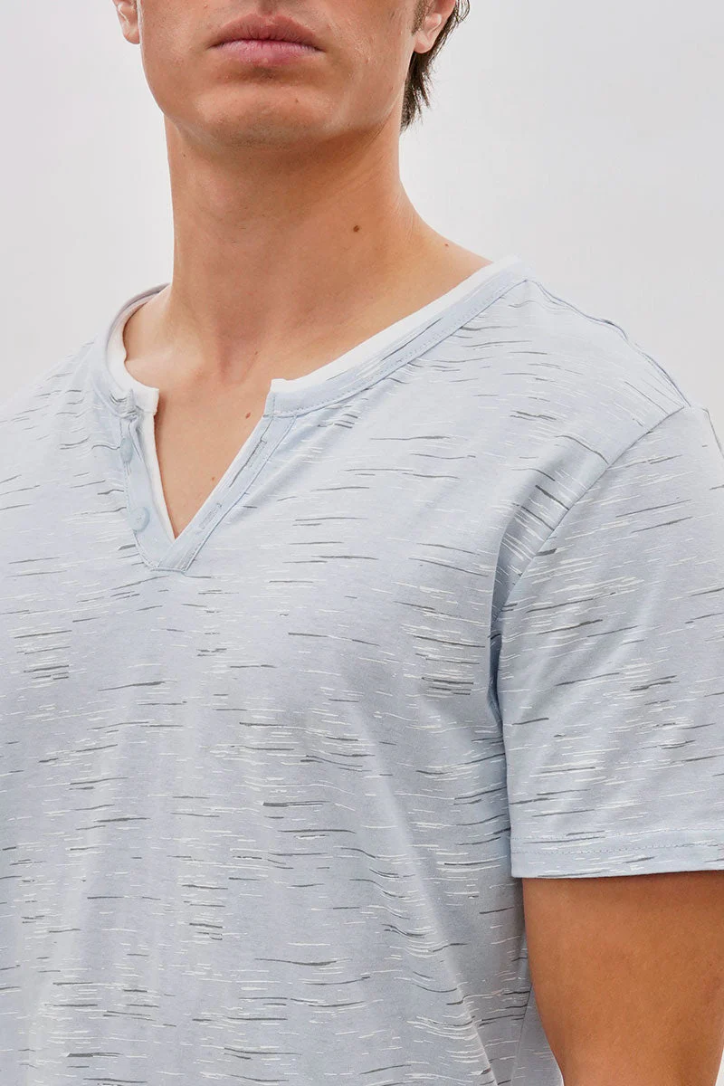 Vintage Short Sleeve Henley Tee - Blue - Image 4