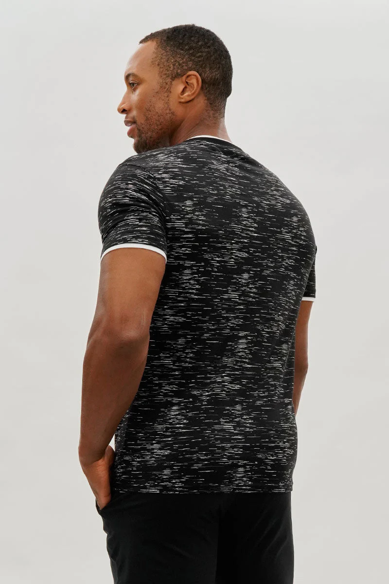 Vintage Patterned V-Neck Tee - Black - Image 3