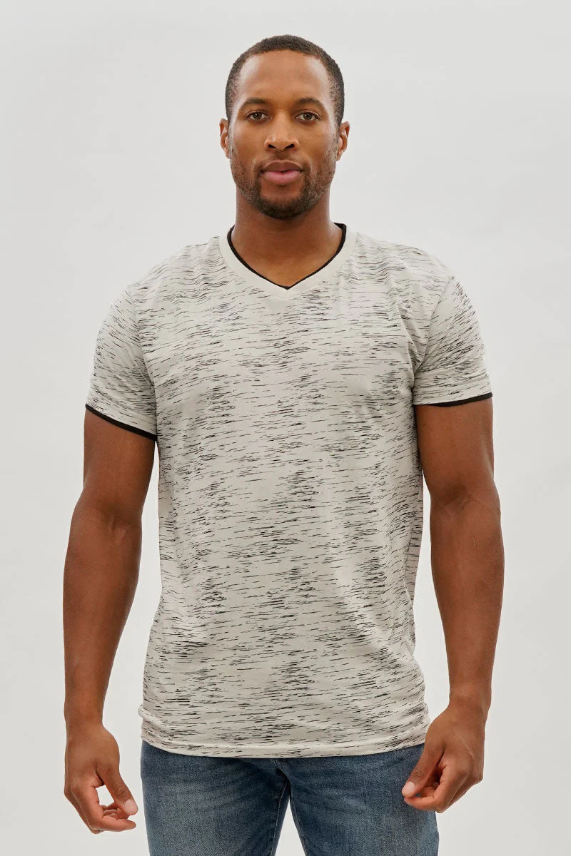 Vintage Patterned V-Neck Tee - Stone