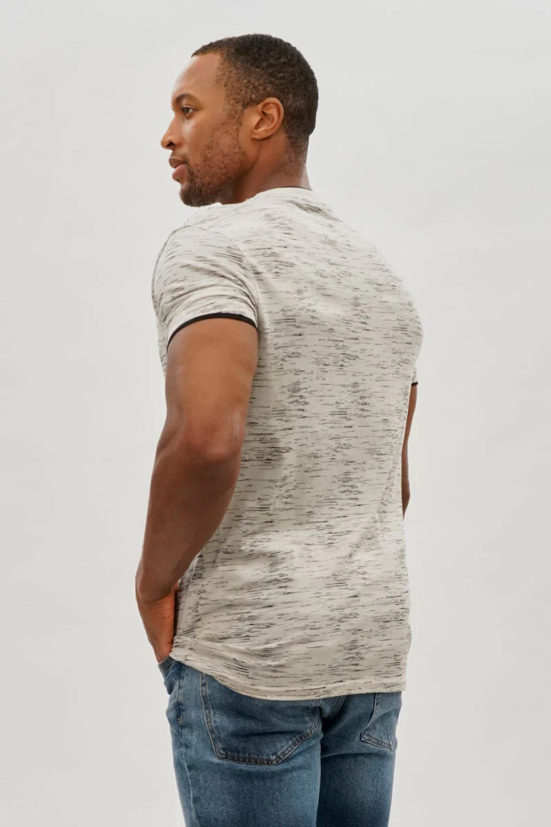Vintage Patterned V-Neck Tee - Stone - Image 3