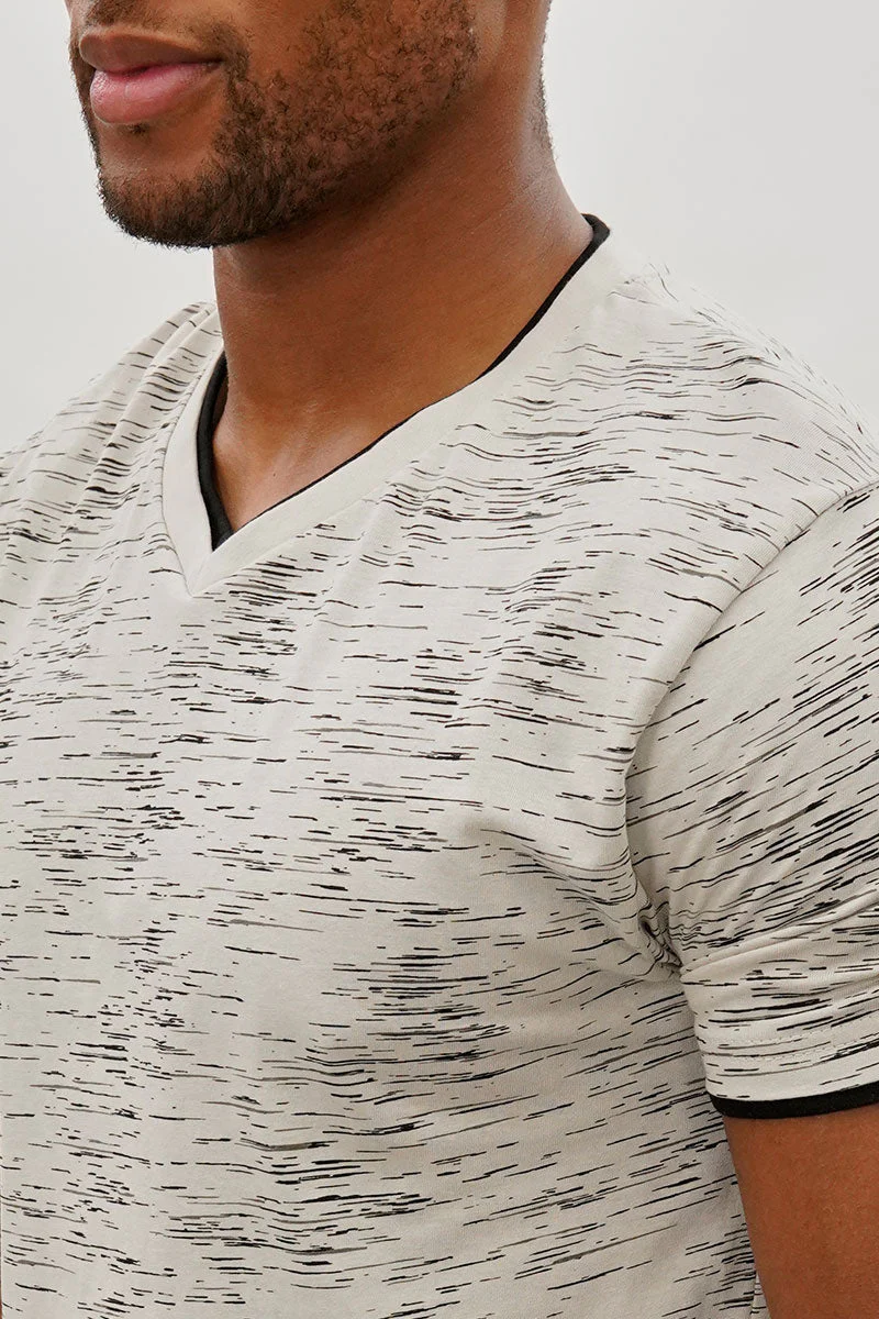 Vintage Patterned V-Neck Tee - Stone - Image 4