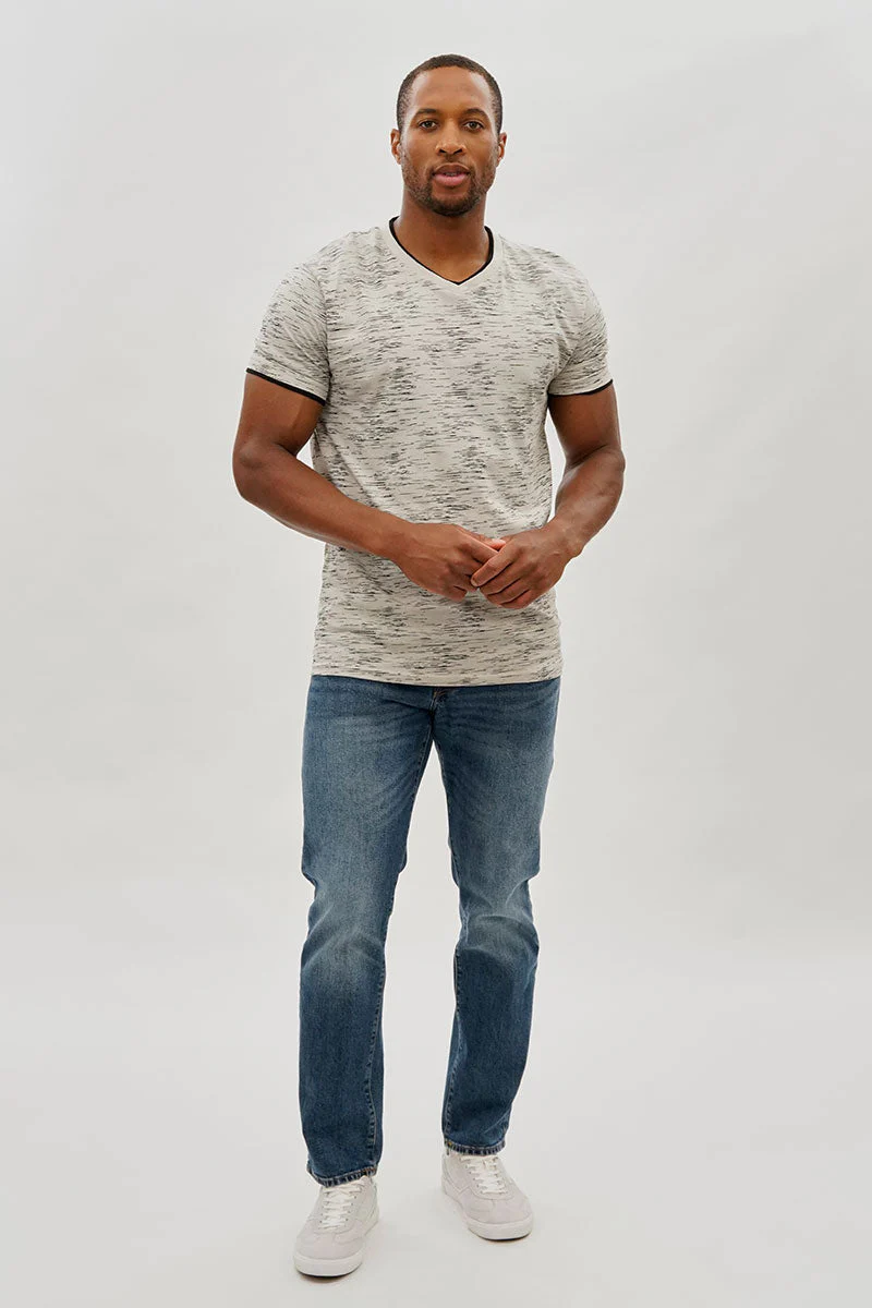 Vintage Patterned V-Neck Tee - Stone - Image 5