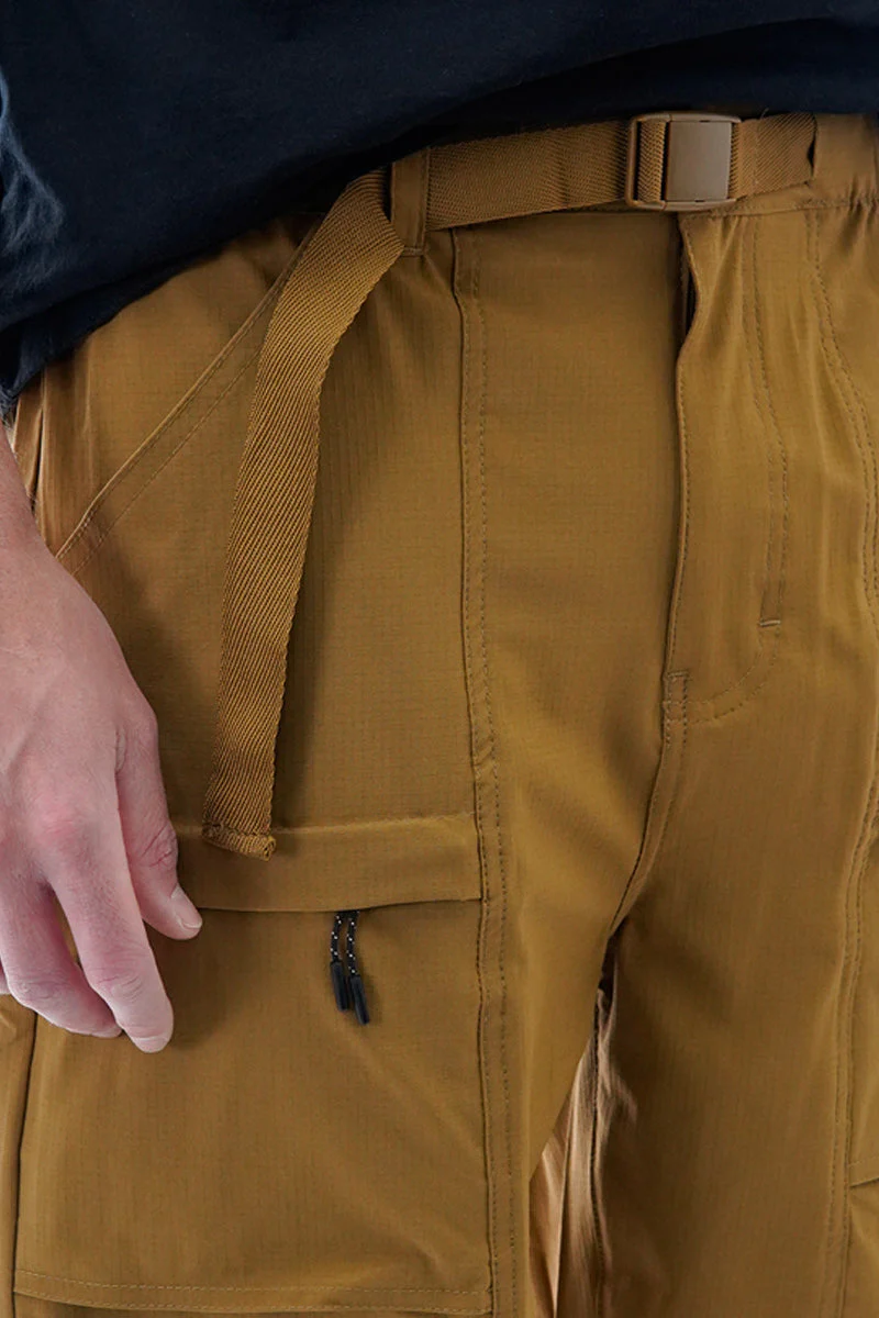 Solid Belted Ripstop Cargo Shorts - Camel - Image 4