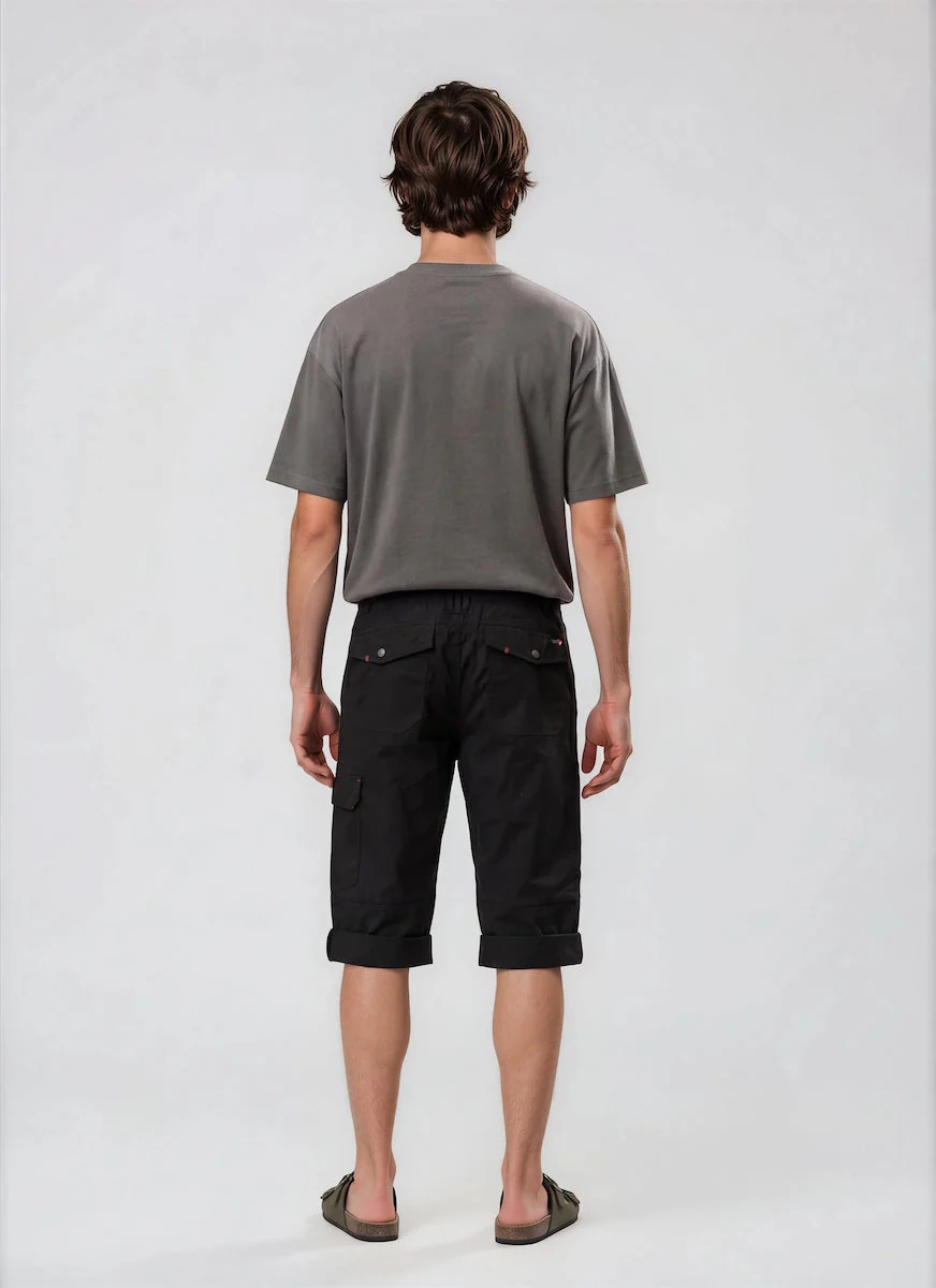 Roll Up Cargo Shorts - Black - Image 2