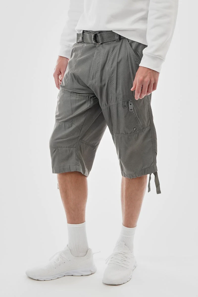 Striped Belted Cargo Shorts - Grey - Image 2