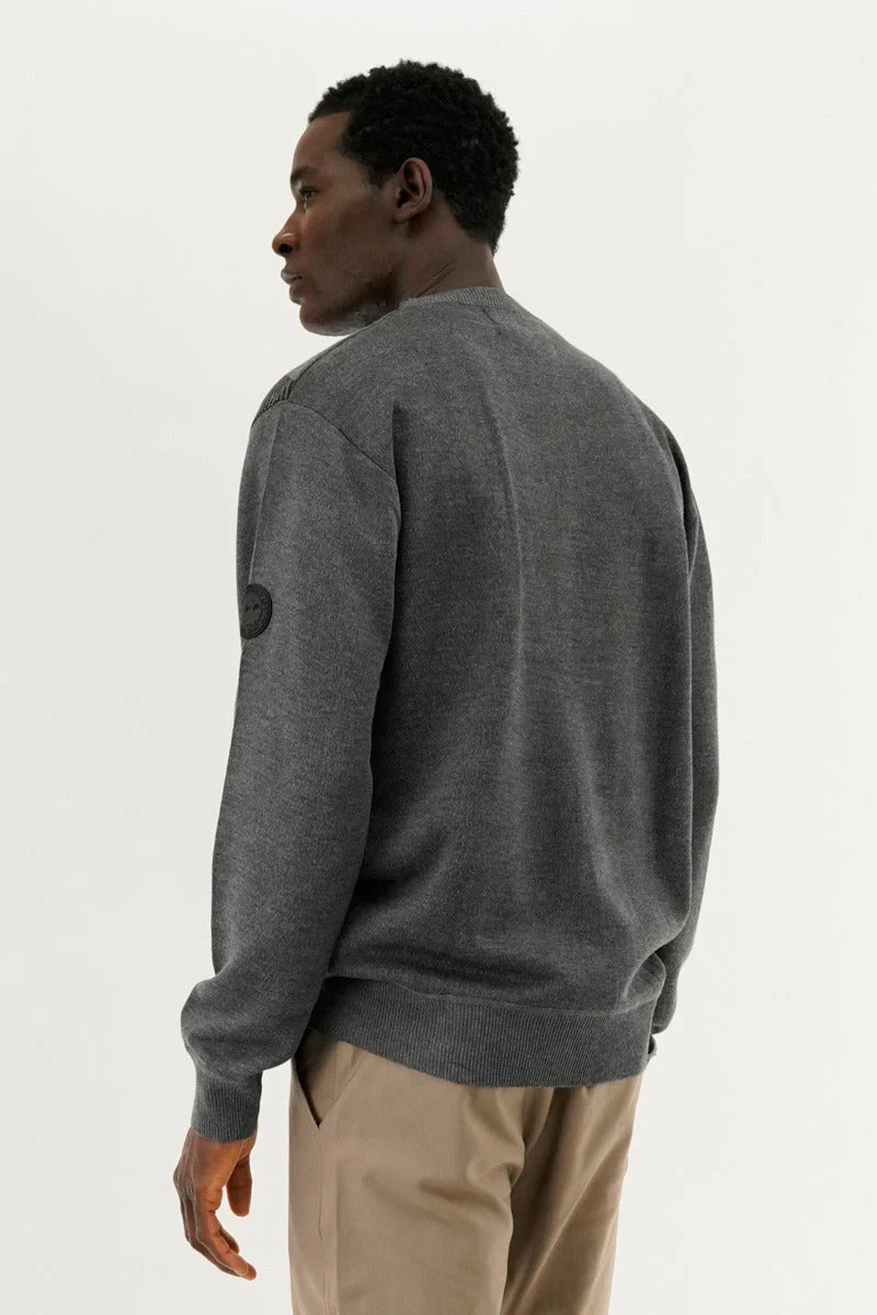 Patterned Crewneck Pullover Sweater - Grey - Image 3