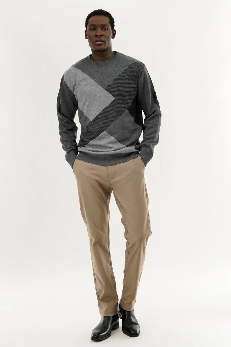Patterned Crewneck Pullover Sweater - Grey - Image 5