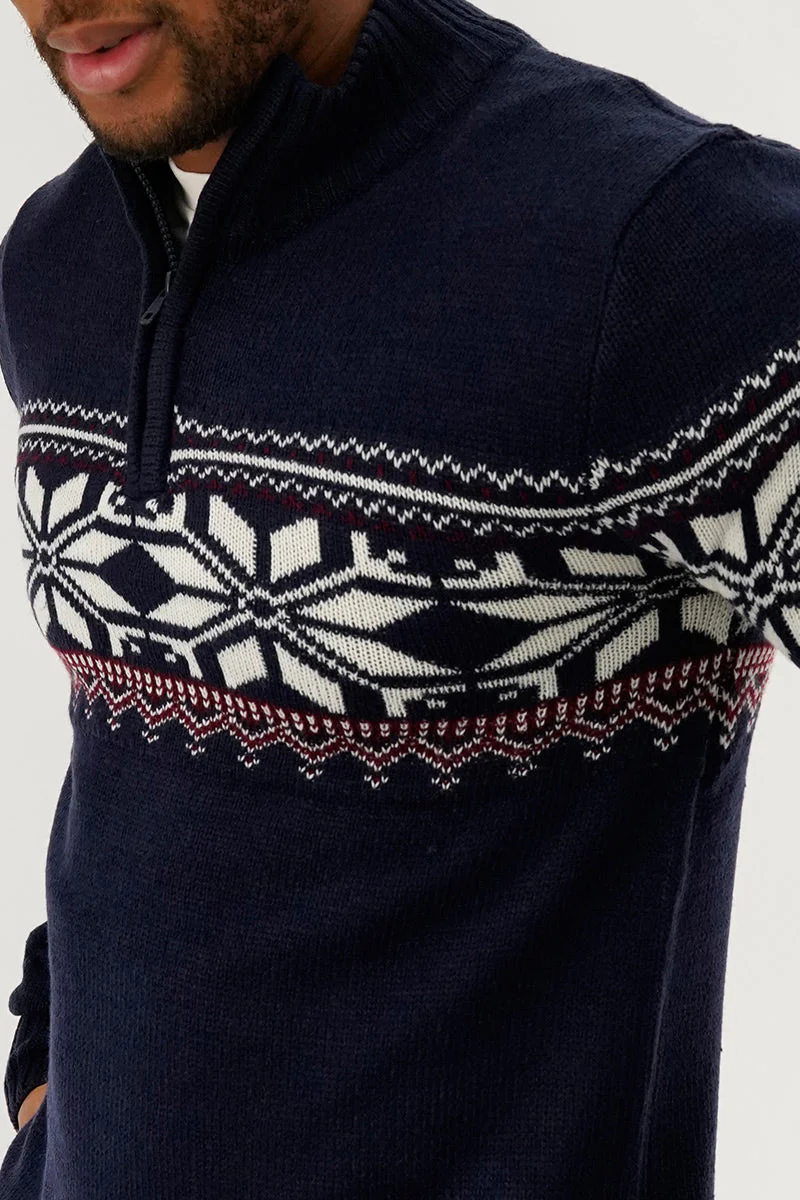 1/4 Zip Printed Pullover Sweater - Navy - Image 4
