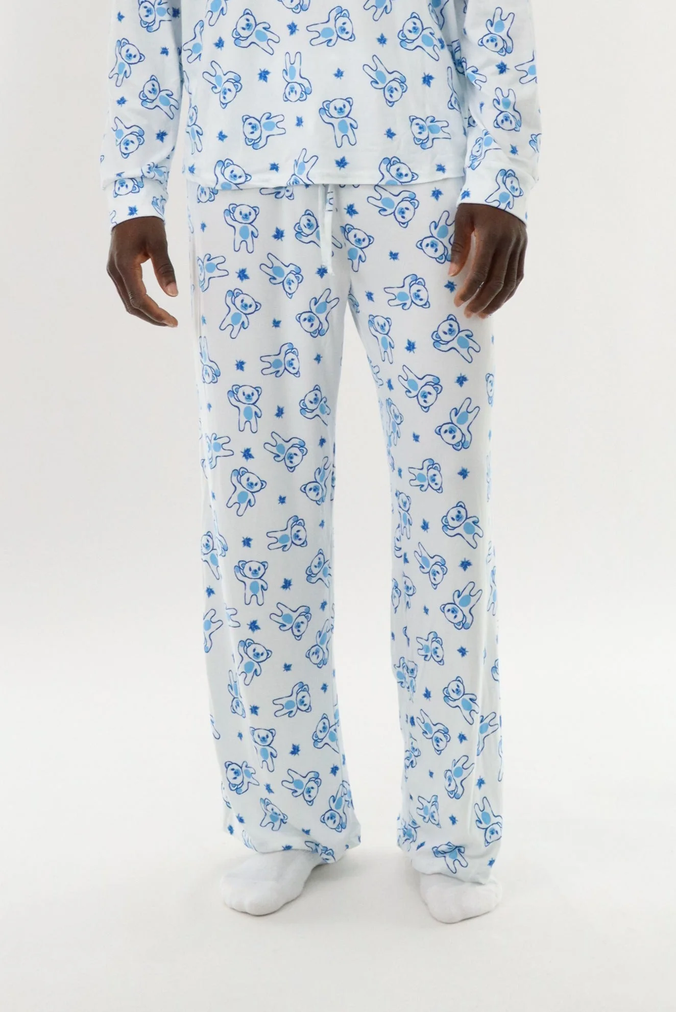 Long Teddy Bear Pajama Pants - White