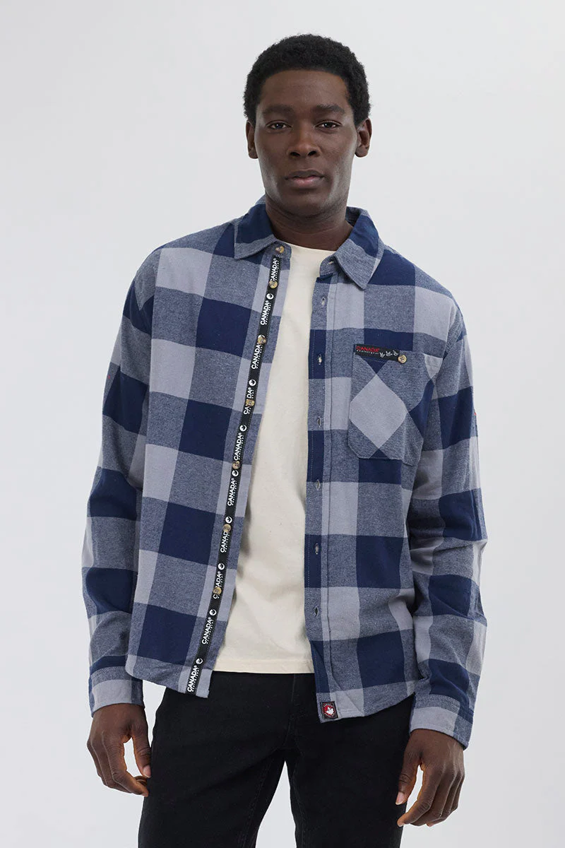 Flannel Button Up Casual Shirt - Navy