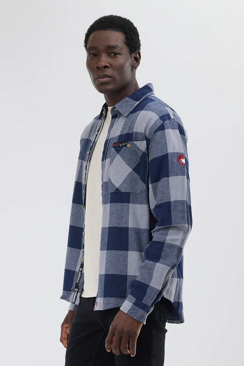 Flannel Button Up Casual Shirt - Navy - Image 2